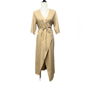 ARAMINTA JAMES Anthropologie Neutral Wrap Linen Dress